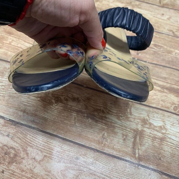 Dear Frances Blue Leather Chunky Heel Clear Sandal Size 39 US 9 Scrunch Mule - Picture 7 of 11